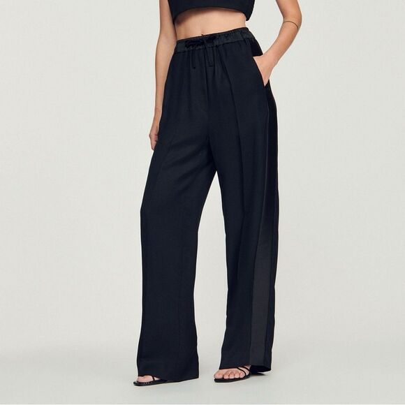 NWT Sandro Gallo Drawstring Side Stripe High Rise Wide Leg Pants FR 36 US S - Picture 5 of 14